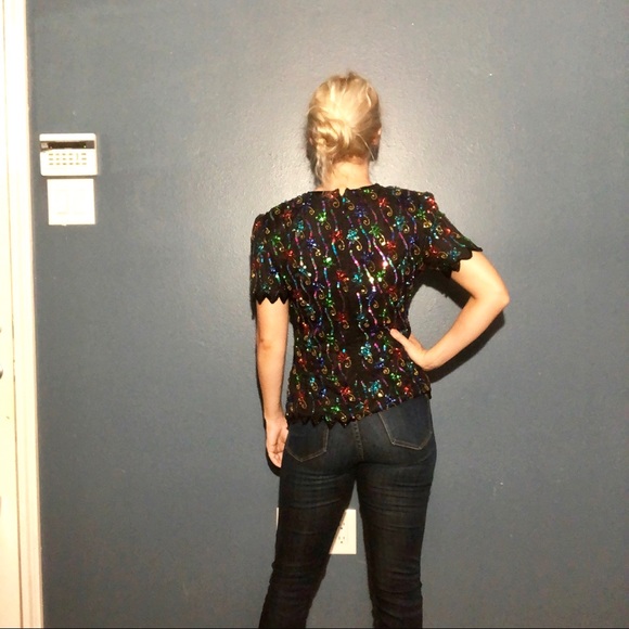 Sequin Beaded Vintage Allure Silk Top - Picture 3 of 8